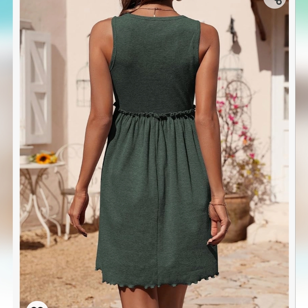 Elegant Green Sleeveless Mini Dress - Picture 4 of 6